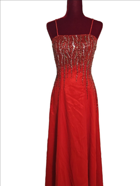 Red Beaded Spaghetti Strap Prom/Evening Gown Size 7 (Juniors)